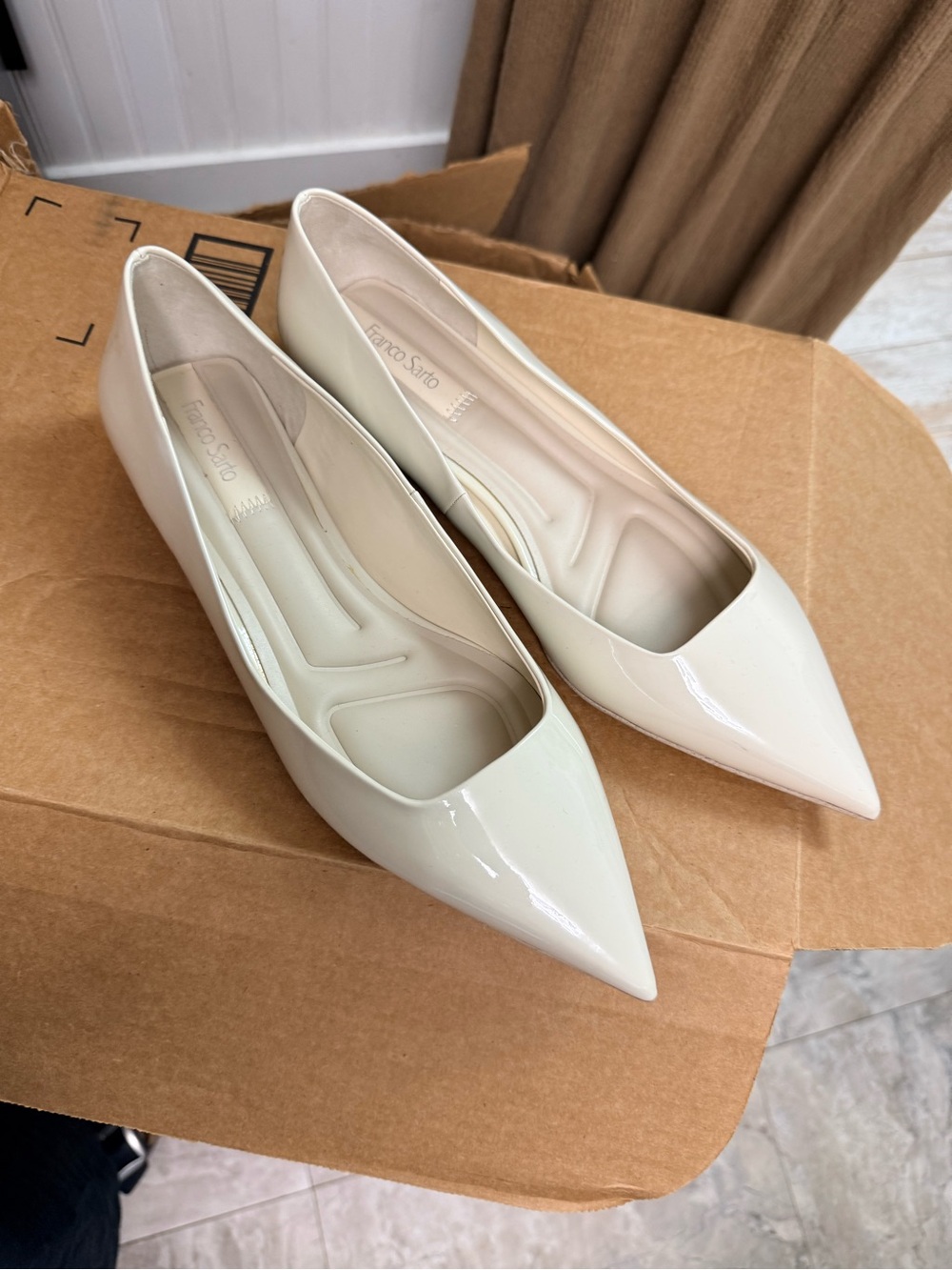 Franco Sarto Ivory Patent Pointed-Toe Heels